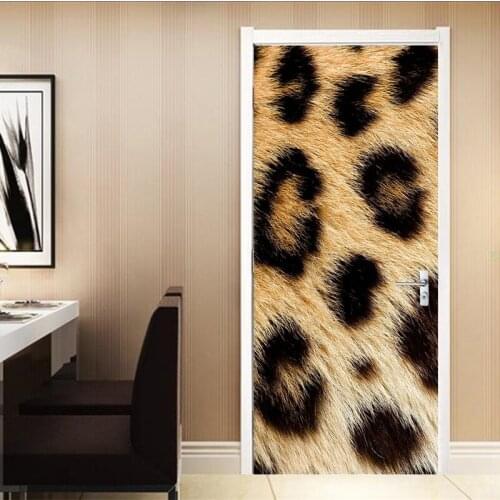 Modern Fashion Imitation Leopard Fur Door Sticker Creative Art Home Decor Mural Wallpaper Living Room Self-Adhesive Door Poster