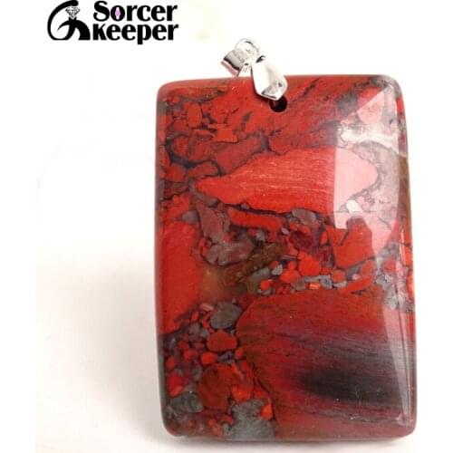 Real Natural Bloodstone Gem Stone Pendant Necklace Polished Square Agates Slice Fashion Crystal Beads For Jewelry Making BE674