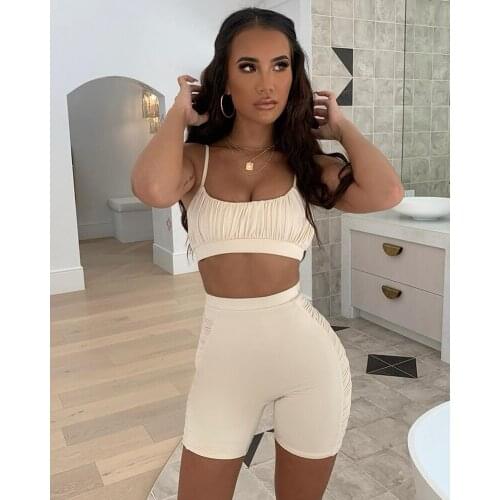 Nattemaid Spaghetti Tight Summer Bike Cycle Set Women Casual Bodycon Sport Two Piece Set Crop Top and Shorts Yoga 2 Piece Set