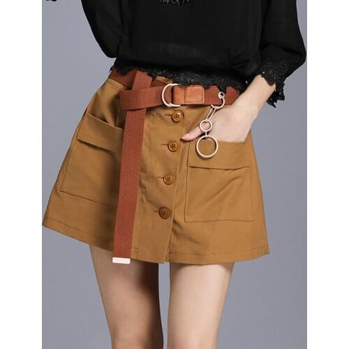 2021 summer new fashion ladies hakama all-match a-belt denim shorts tide