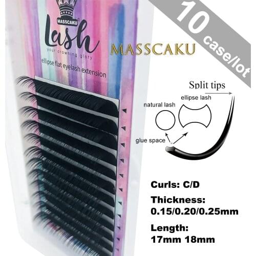 MASSCAKU 10 Trays/Lot New Matte 0.15 0.2 0.25 thickness Softer Flat Ellipse Individual Eyelashes Extensions