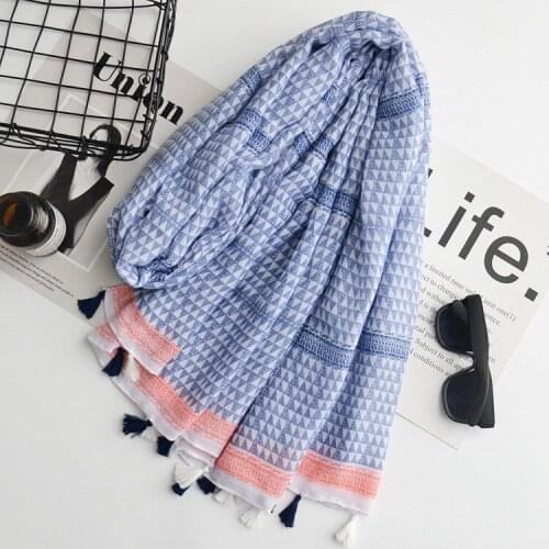 2017 New Arrival Geometry Print Tassel Scarf Long Cotton Geometric Pattern Wrap Shawls Hijab Wholesale 10pcs/LOT Free Shipping