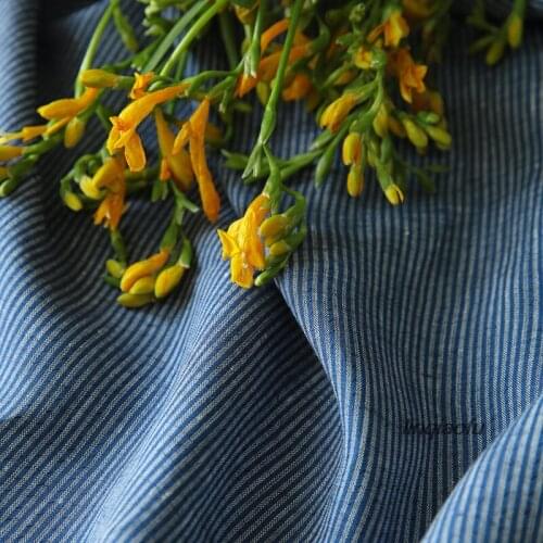 Original blue striped yarn-dyed linen fabric High-end clothing linen fabric