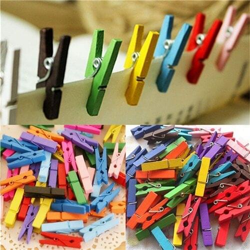 50Pcs Mini Paper Photo Hanging Color Wooden Craft Pegs Clothes Spring Clips Clothespins For Message Cards 30mm