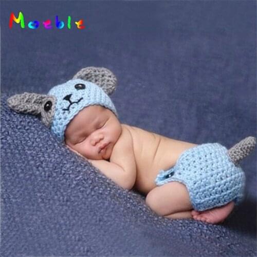 Lovely Puppy Dog Designs Newborn Baby Boys Photography Props Knitted Infant Baby Animal Costume Photo Props Baby Shower Gift