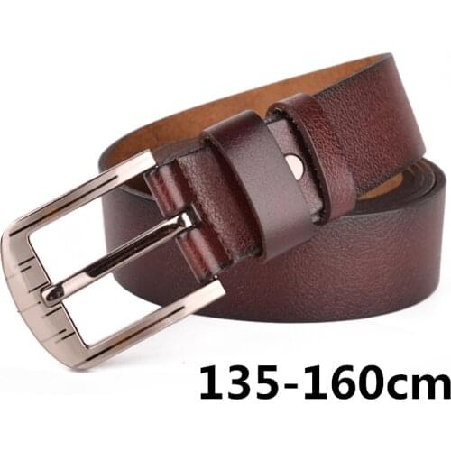 135cm -160cm long mens genuine leather big size belt classic casual designer pin button plus size belts male fat people strap