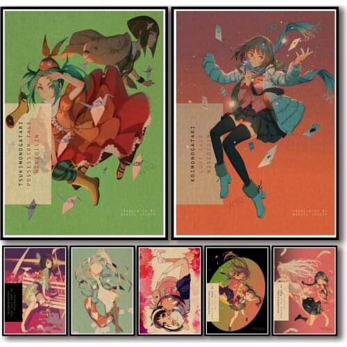 WTQ Retro Poster Anime Poster Monogatari Canvas Painting Wall Decor One Piece Poster Wall Art Picture Room Decor Home Decor