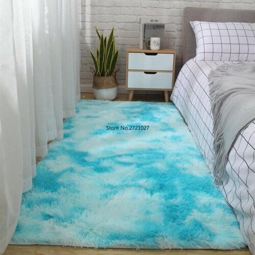 Luxury Rectangular Soft Fluffy Carpet Area Carpet Blue Carpet Home Decoration Corridor Childrens Room Decoration