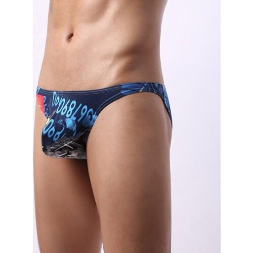 Sexy Men Briefs Jockstrap Ultra-thin Printed Bugle Pouch Underwear Cuecas String Homme Gay Panties Underpant Thongs Bikini 2XL