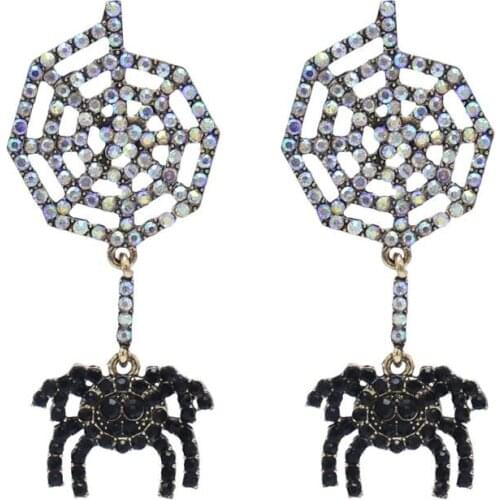European American Style Exaggerated Halloween Series Rhinestone Spider Web Earring Retro Popular Ins Spider Earring Jewelry