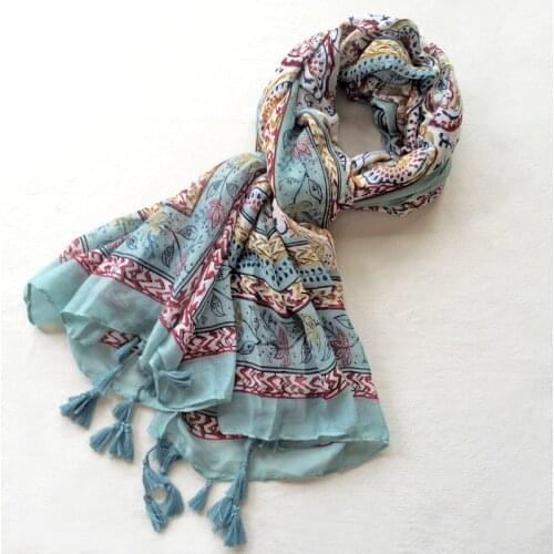 Cheshanf Women Viscose Scarf Ethnic Floral Long Shawl Large Size Thin Warm Pashmina Green Tassels Neck Wear Brand New