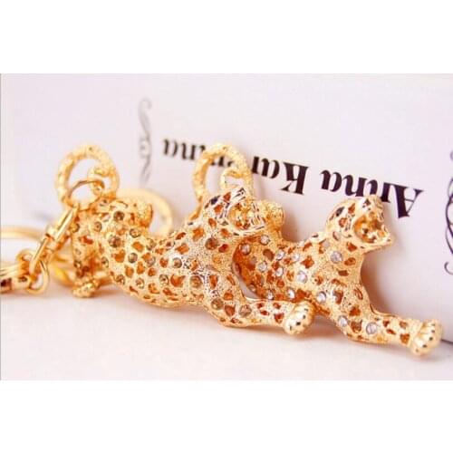Steampunk Rhinestone Leopard Crystal Keychain Animal Keyring For Car Handbag Charm Key Holder Jewelry
