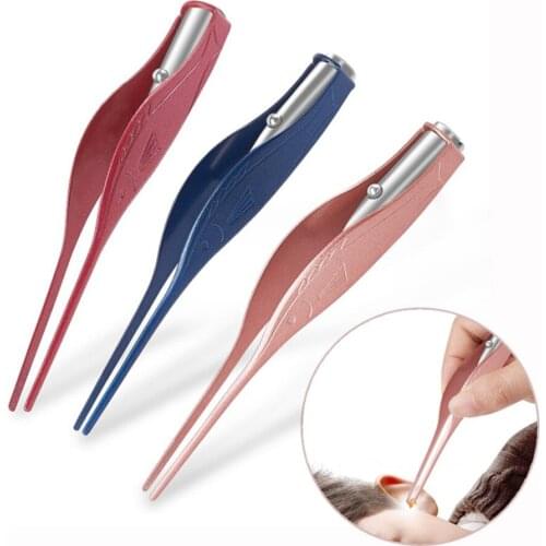 Ear Cleaner LED Flashlight Earpick Clean Tweezers Tool Ear Nose Navel Stainless Steel Tweezers Earwax Removal Care