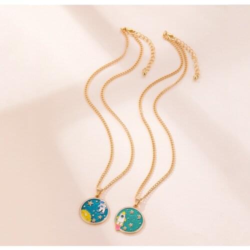 VG 6YM 2PCS/Set Chain Necklaces for Women Fashion Enamel Round Pendant Necklace Wholesale Jewelry Accessories Female Bijoux Gift