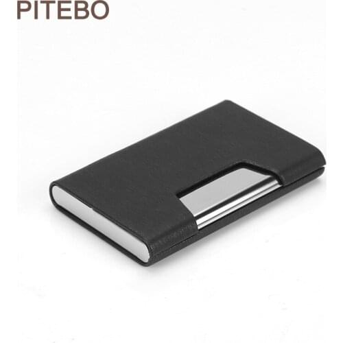 PITEBO Luxury Pu Leather Business Card holder with magnetic buckle thin pocket card holder stainless steel credit card ID card