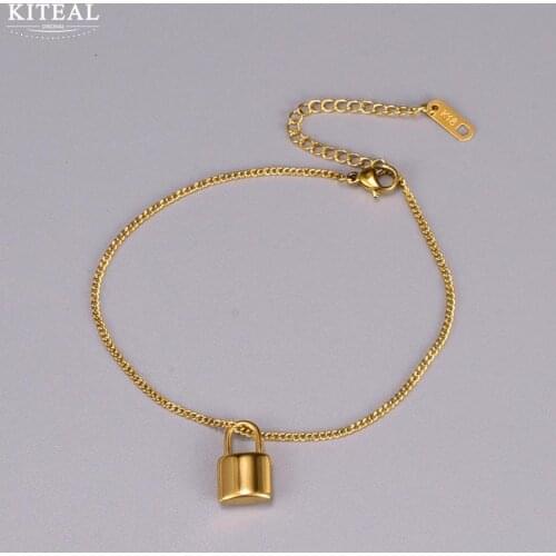 KITEAL High Quality Gold color Female Friend bracelet anklets Simple small lock bracelet leg Jewelry for women