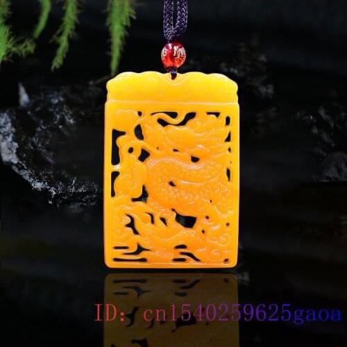Yellow Jade Dragon Pendant Men Necklace Amulet Charm Chinese Fashion Carved Accessories Jewellery Natural Double-sided Gifts