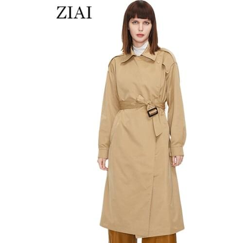 ZIAI 2021 Womens Autumn Long Trench Coat Female Fashion Windbreaker Lapel Concealed Button Belt Laddies Drape Raincoat ZS-DS07