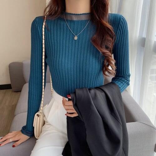 2021 Knitted Sweater Womens Autumn and Winter Korean Casual Pullover Bottomed Versatile Slim Sweater Long Sleeve Shirt 16159