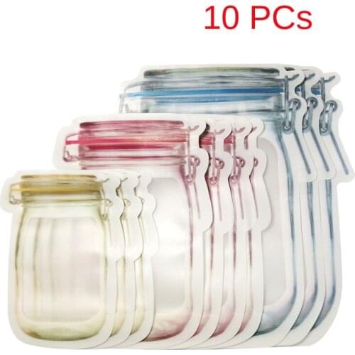 10 PCs Mason Jar Ziplock Bag Portable Sealed Transparent Ingredients Buggy Bag Snacks Moisture-Proof Freshness Protection