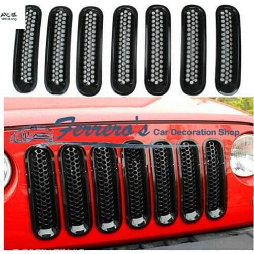 Free shipping 6pcs/lot Car Styling FRONT GRILL decoration Cover Car Accessories for 2007-2014 Jeep Wrangler Rubicon Jk