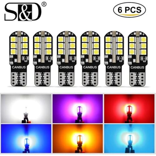 6Pcs Canbus T10 W5W Led Bulbs WY5W 168 194 Lamps Car Interior Lights Dome License Plate Clearance 12V White Yellow Red