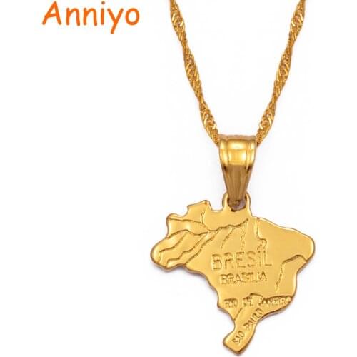 Anniyo 3 Styles Can Choose/Gold Color silver Color Brazil Map Brasil Flag Necklaces Pendant for Women Brazilians Gifts #200010