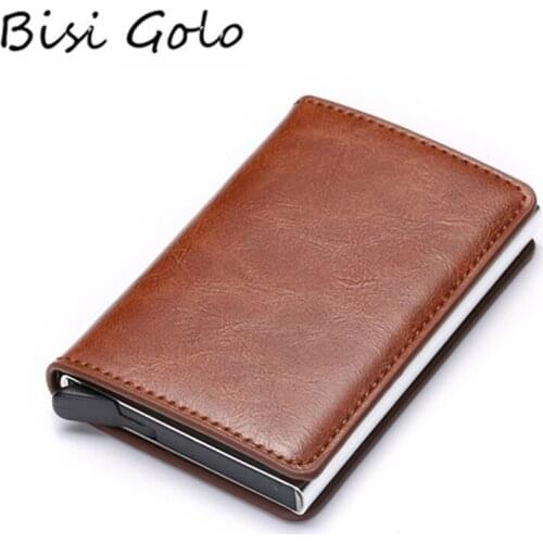 BISI GORO 2020 New Women Wallet Men Credit Card Case Business Card Holder Metal Cards Purse Automatic RFID Credit Cards Box