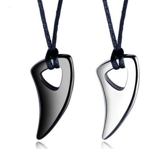 Stainless Steel Black Wolf Tooth Punk Rock Pendant Necklace Jewelry Best Mens Gift For Him with Rope Chain