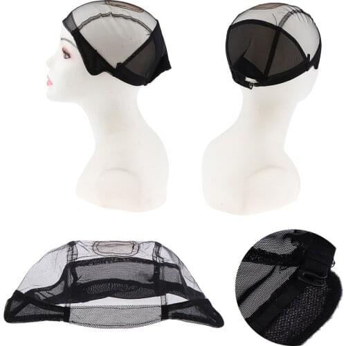 Black Durable Weaving Mesh Wig Caps For Making Wigs With Adjustable Straps Elastic Hairnets