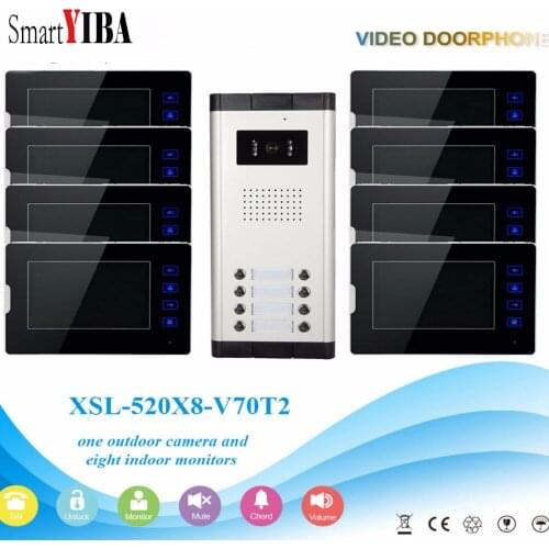 SmartYIBA 8 Units Apartment Intercom System Video Door Phone Door Intercom Aluminum Alloy Camera 7"Inch Monitor Video Doorbell