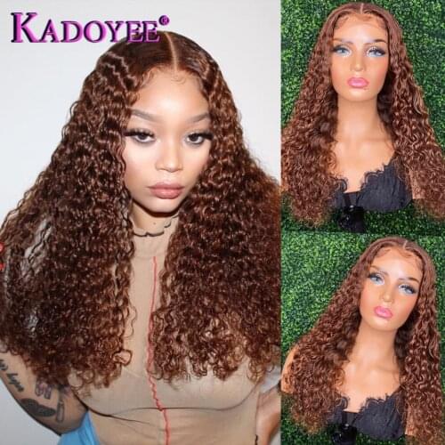 Brown Curly Bob Wig Colored Human Hair Wigs With Baby Hair Brazilian Kinky Curly T Part Lace Wig 13x1 Natural Hairline Remy 150