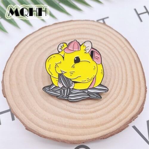 Creative Cute Mouse Hamster Eating Enamel Pins Punk Animal Alloy Brooch Badge Clothes Bag Accessories Woman Jewelry Gift For Kid