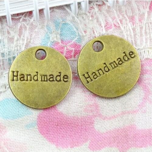 60pcs/lot Round Handmade Plate Charms For Jewelry Making 14mm Antique Bronze Plated Accessories