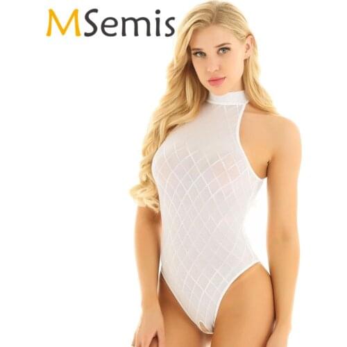 Womens Crotchless Catsuit Swimsuits Lingerie Transparent Open Crotch Swimwear See Through Bathing Suit High Cut Leotard Bodysuit