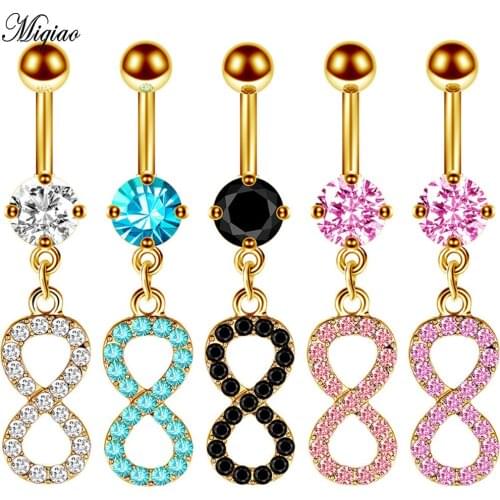 Miqiao 1 Pcs Body Piercing Jewelry Stainless Steel Navel Nail Button Button Number Eight Navel Ring Hot Selling