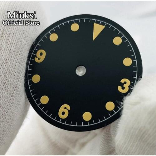 Miuksi 28.5mm black watch dial luminous dial fit Miyota 8205 8215 821A ETA 2836/2824 Mingzhu DG 2813/3804 movement