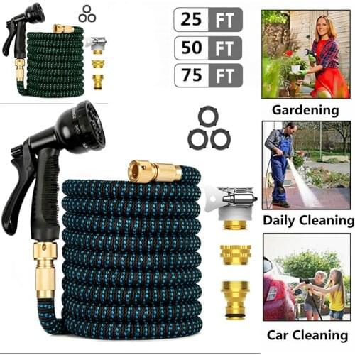 Upgraded Expandable Garden Hose Pipe Double Latex High Pressure Car Wash Hose Leak Proof Lightweight Water Hose With Spray Gun