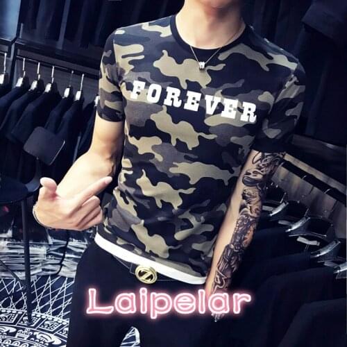 Summer New Men T-Shirt Brand Short Sleeve Camouflage Print T Shirts Mens Casual Slim Fit Streetwear Letter Tee Tops Sale