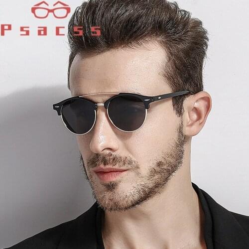 Psacss Round Polarized Sunglasses Men Driving Mirror Sun Glass Male High Quality Retro Rivet Lunette De Soleil Homme Eyewear