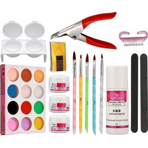 Nail Art Kit Set 12 Color Powders Edge Cutter Art Pen Sets Acrylic Powder Clearser Plus Brush Sanding File Tools Pro Sets