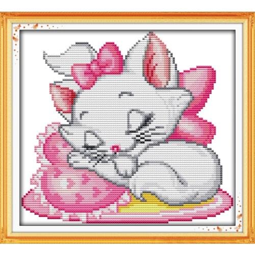 Pink cat(2) cross stitch kit cartoon 14ct 11ct count print canvas stitches embroidery DIY handmade needlework plus