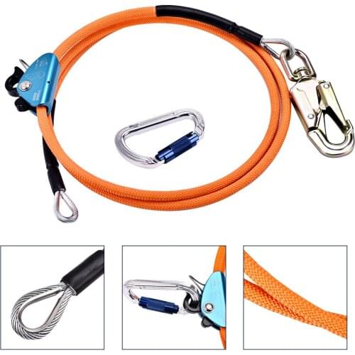 Steel Wire Core Flip Line Kits 1/2 in X 8ft long - Flipline Triple Lock Carabiner Adjuster Lanyard for Fall Protection Climbers