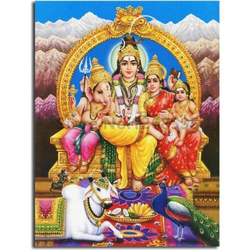 Lord Shiva Devi Parvati Parvathi Ganesha Kartik HD Art Canvas Poster Painting Wall Picture Print Artwork Home Bedroom Decoration