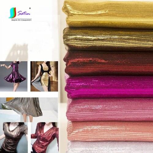 Silver,Gold Laser Knitting Plating Colorful Elastic Show Stage Fashion Costume Shine Soft Stripe Style DRESS Cloth Fabric S0273H