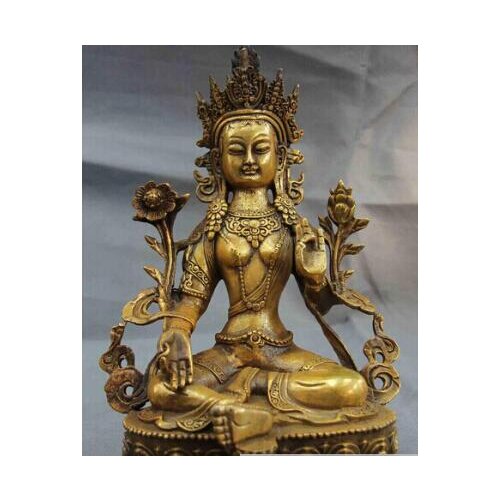 Tibet Buddhism Temple Copper Bronze Green TaRa Kwan-Yin Guan Yin Buddha Statue