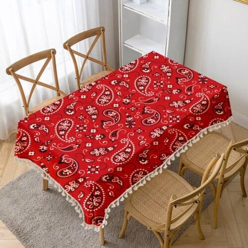 Red print Table Cloth Tassel Waterproof Tablecloth Thick Rectangular Manteles Mesa Nappe Wedding Decorate Tea Table Cover