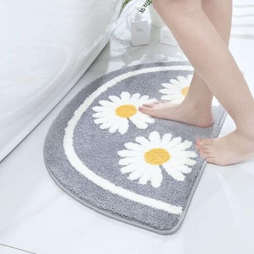 Round Daisy Fluffy Water Absorbent Bath Mat Toilet Non-Slip Doormat Plush Kichen Carpet Mats for Living Room Floor Rugs 45x75cm
