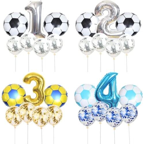 7pcs/set Football soccer Foil balloon 32inch digital silver confetti Helium balloon birthday party decorations kids boy toy ball