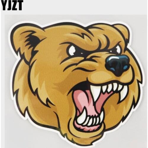 YJZT 12.3CM×11.2CM Grizzly Bear Cartoon Mascot Angry Face Decal PVC Car Sticker 11C-0514